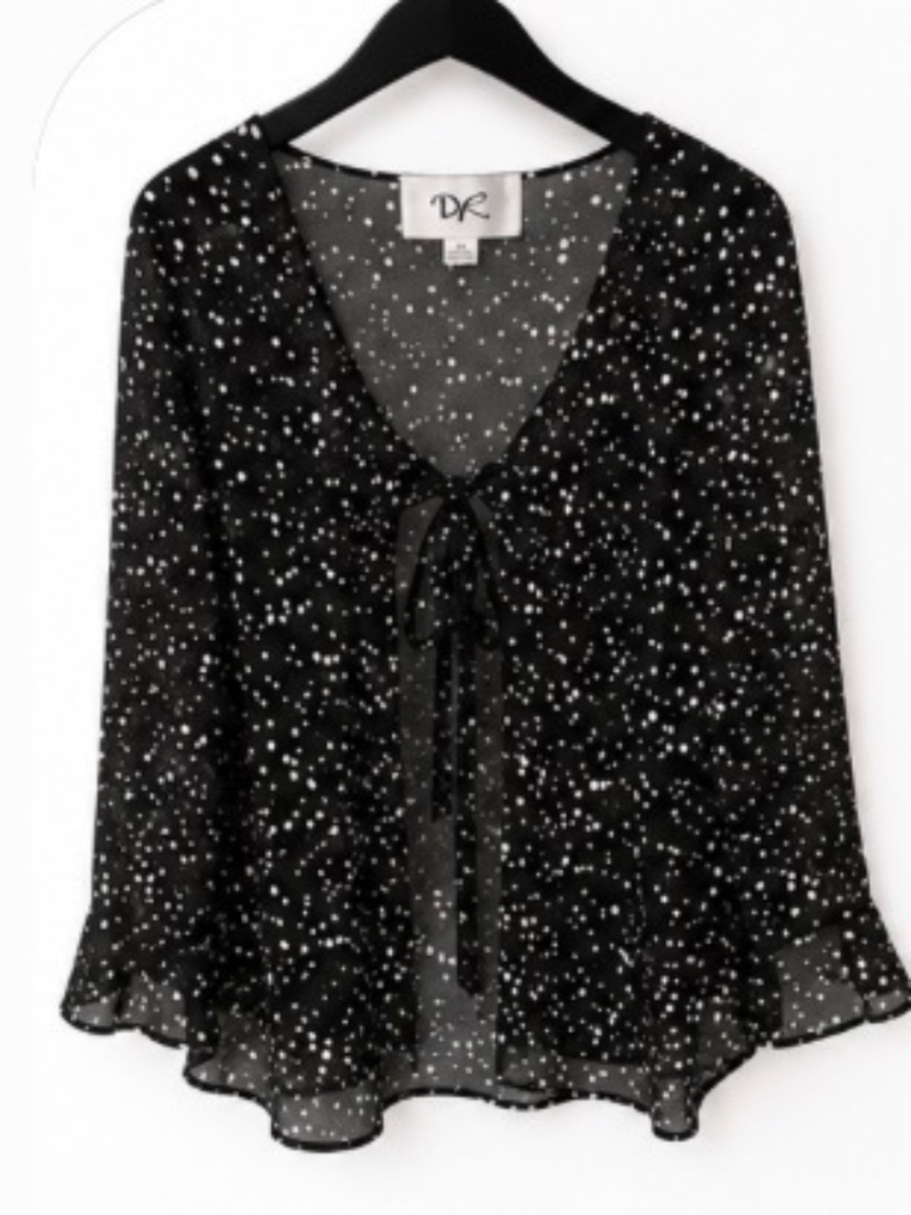 DR Black & White Polka Dot Tie Front Blouse – Size 12